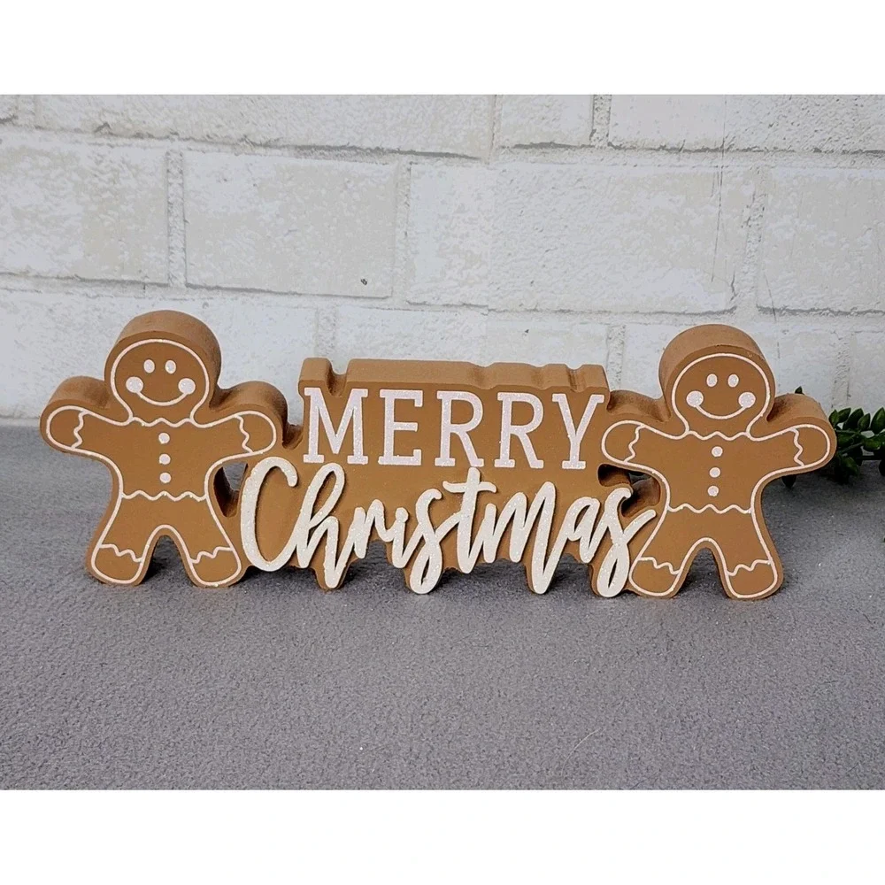 Gingerbread Man Merry Christmas Wooden Sign‎ Decor Tabletop 11.25